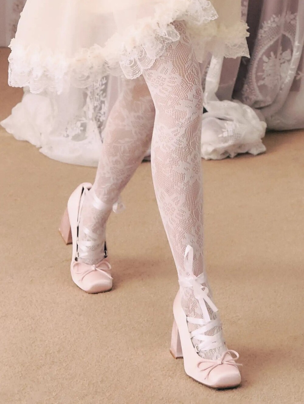 Cider Ballet Pink Satin Bow Block Heel Mary Janes